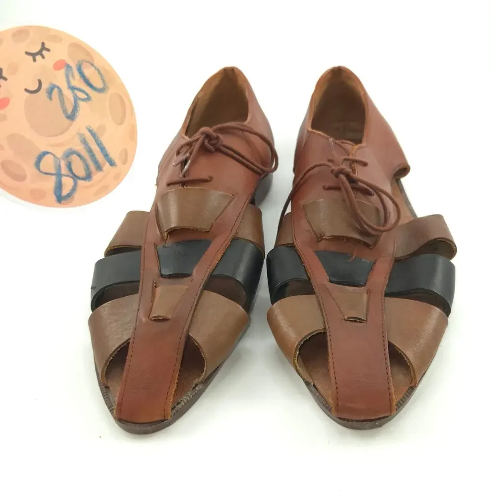 Vintage Lace-up Leather Oxford Fisherman Sandals Men's Size 12 Made In Brazil